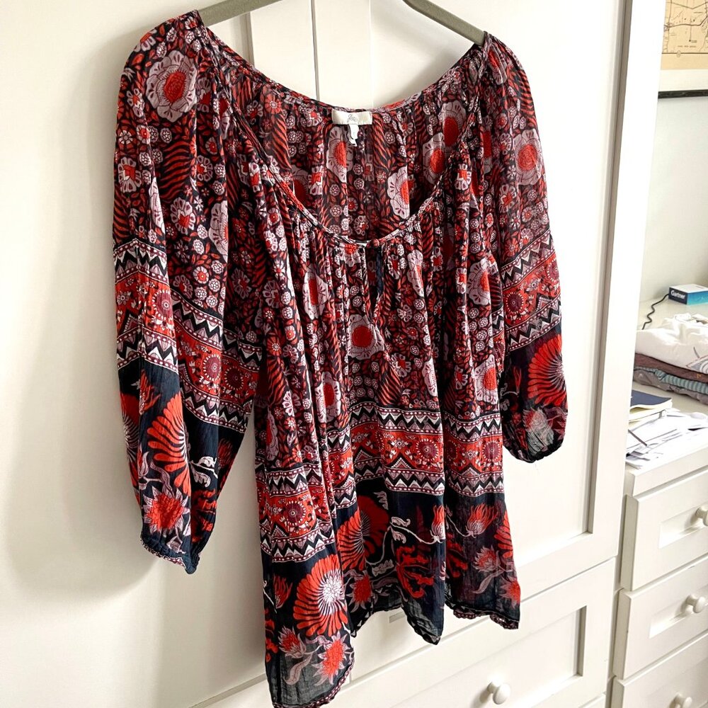 JOIE Floral Red/Black/Gray Top - 100% Cotton - Size S